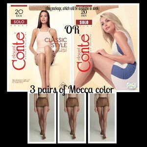 Lot of 3 pairs Mocca color - Conte Solo 20 Den - Classic Women's Pantyhose